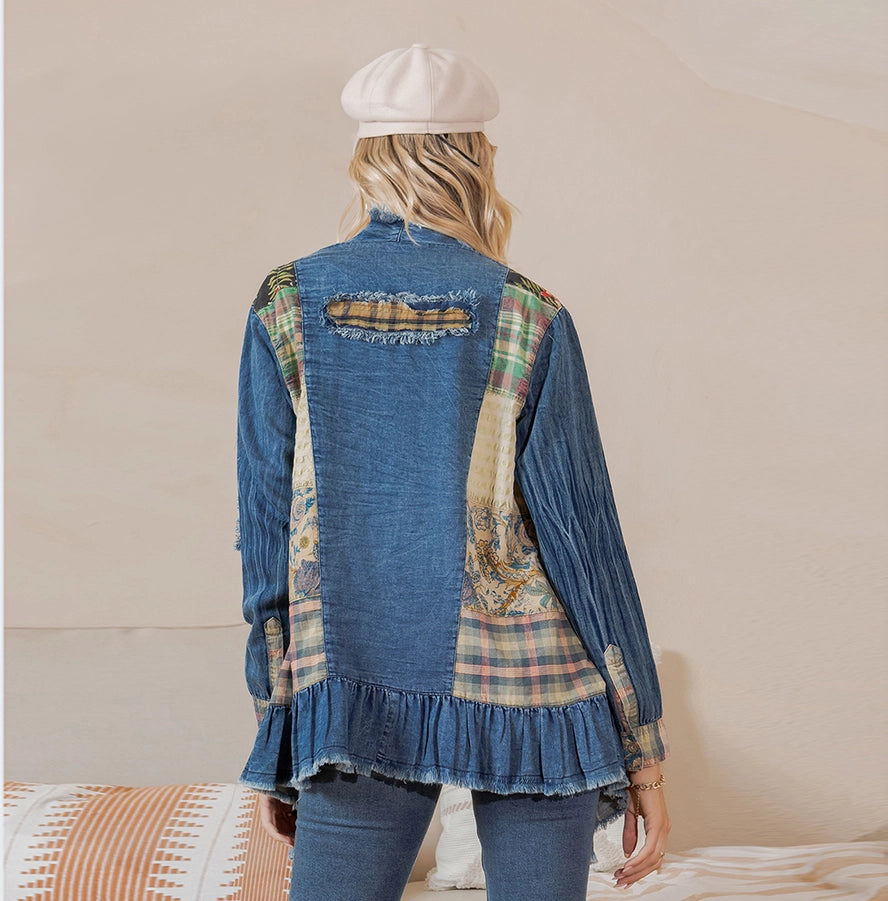 Young Threads Denim Patchwork Kimono