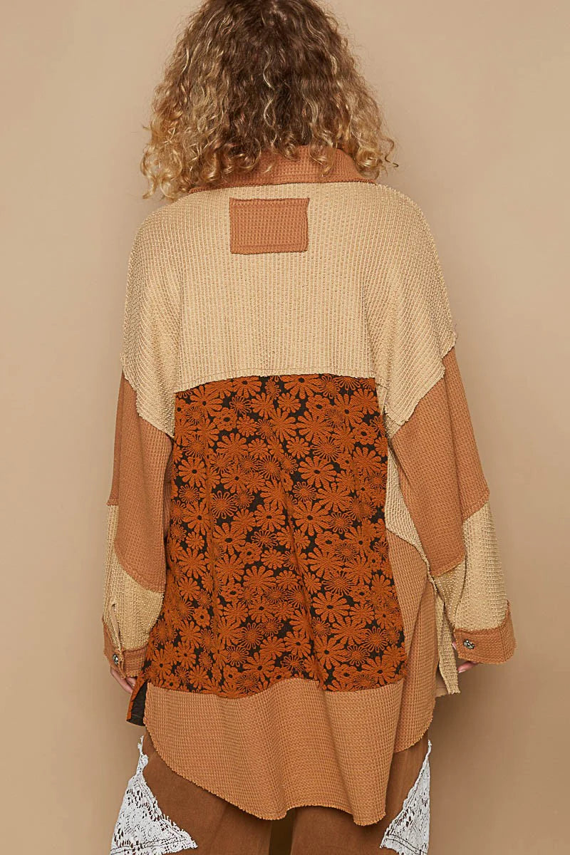 POL Floral Waffle Knit Shacket
