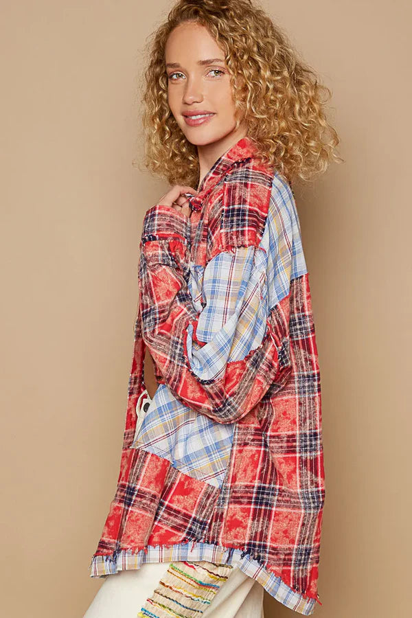POL Plaid Patchwork Shirt