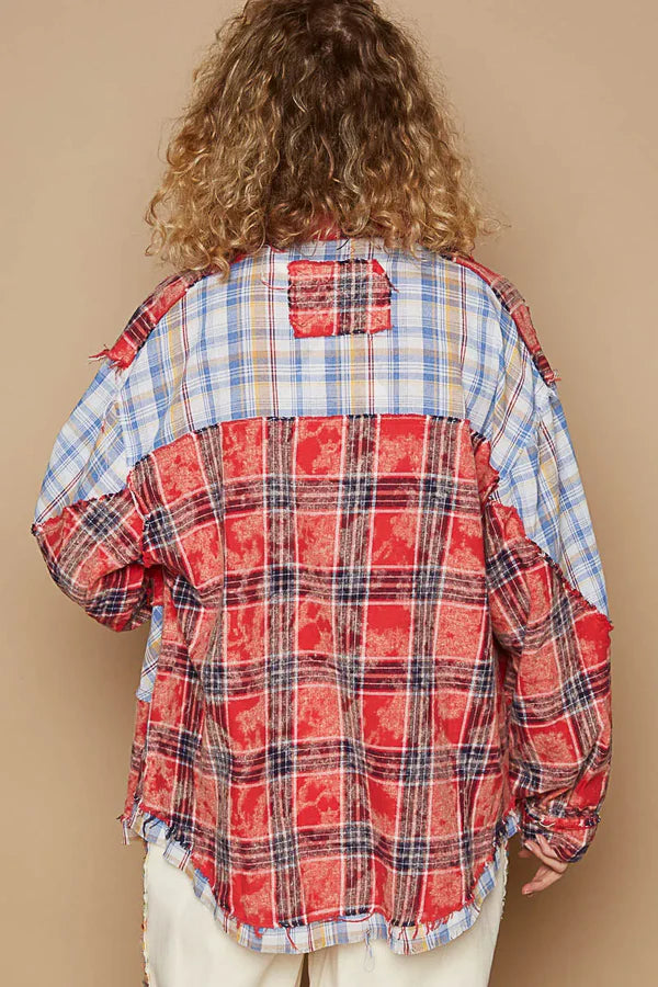 POL Plaid Patchwork Shirt