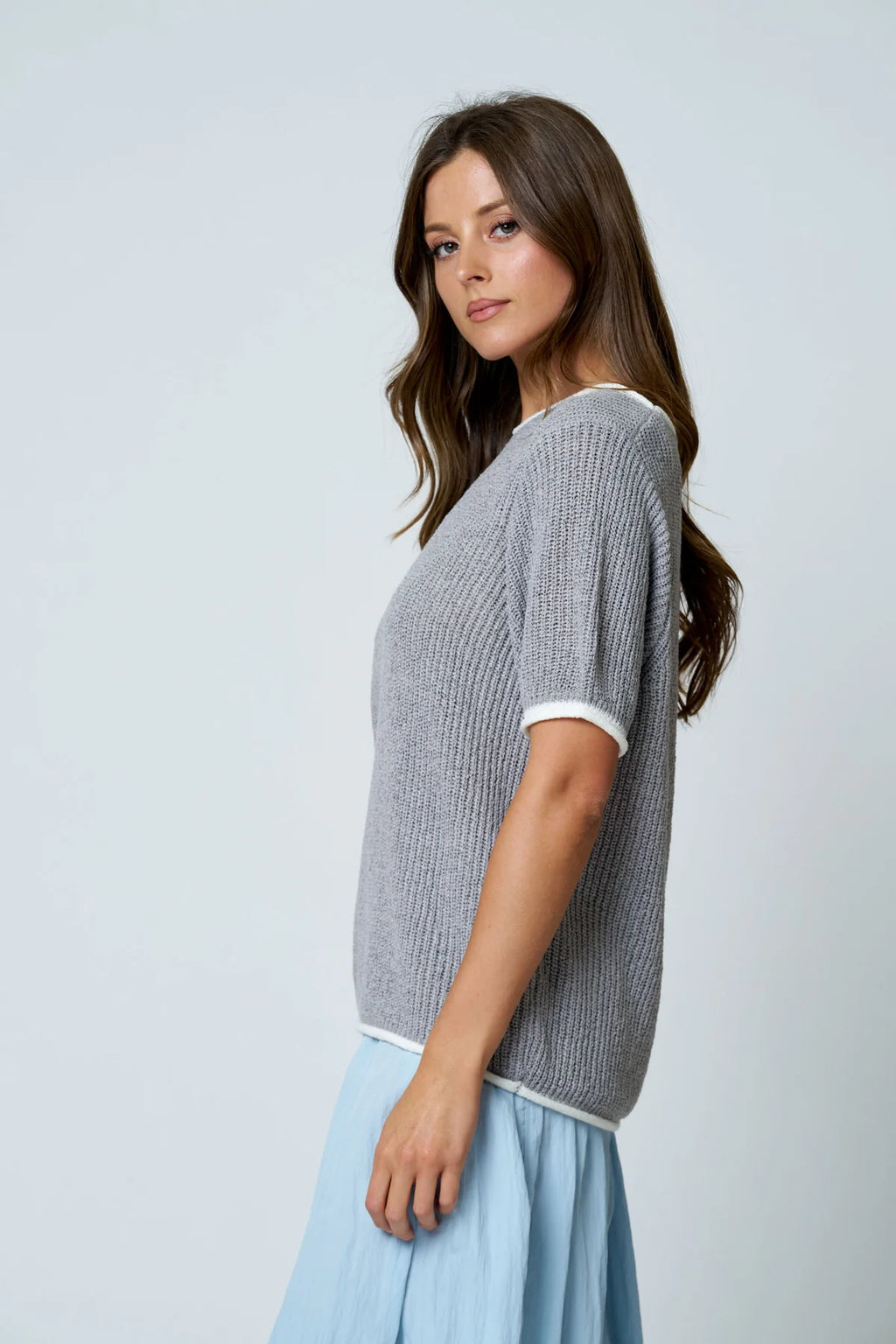 The Hadley Contrast Knit Top - Gray